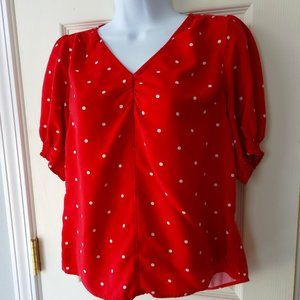 Sz Small Old Navy red/pink polka dot blouse